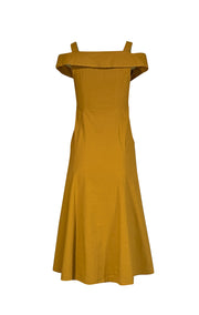 A.L.C. - Mustard Yellow Linen Blend Cold Shoulder Dress Sz 4 - Current Boutique