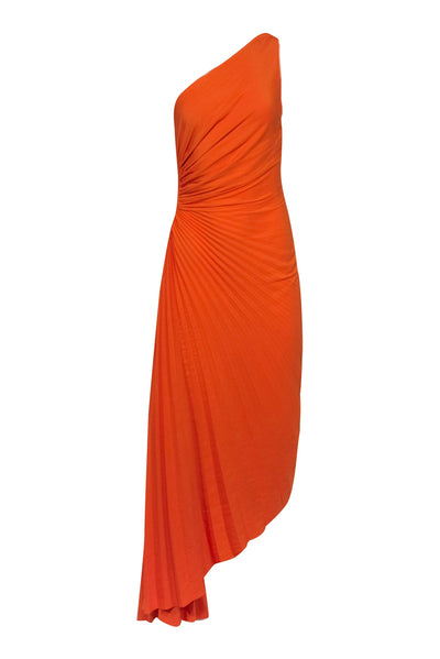 Current Boutique-A.L.C. - Orange Pleated Satin One Shoulder Maxi Dress Sz 8