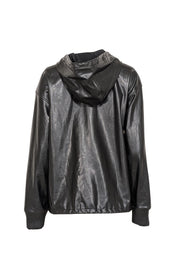 Current Boutique-A.L.C. - Black Faux Leather Zip-Up Hooded Jacket Sz S