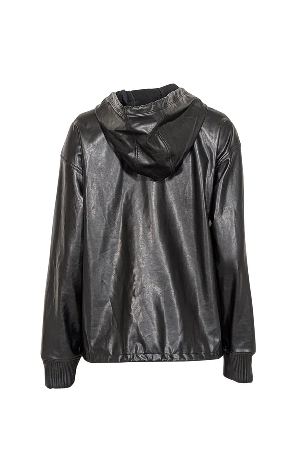 Current Boutique-A.L.C. - Black Faux Leather Zip-Up Hooded Jacket Sz S