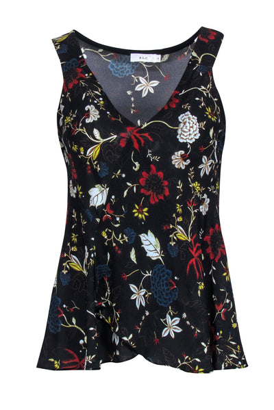 Current Boutique-A.L.C. - Black & Multi Color Floral Sleeveless Top Sz 0