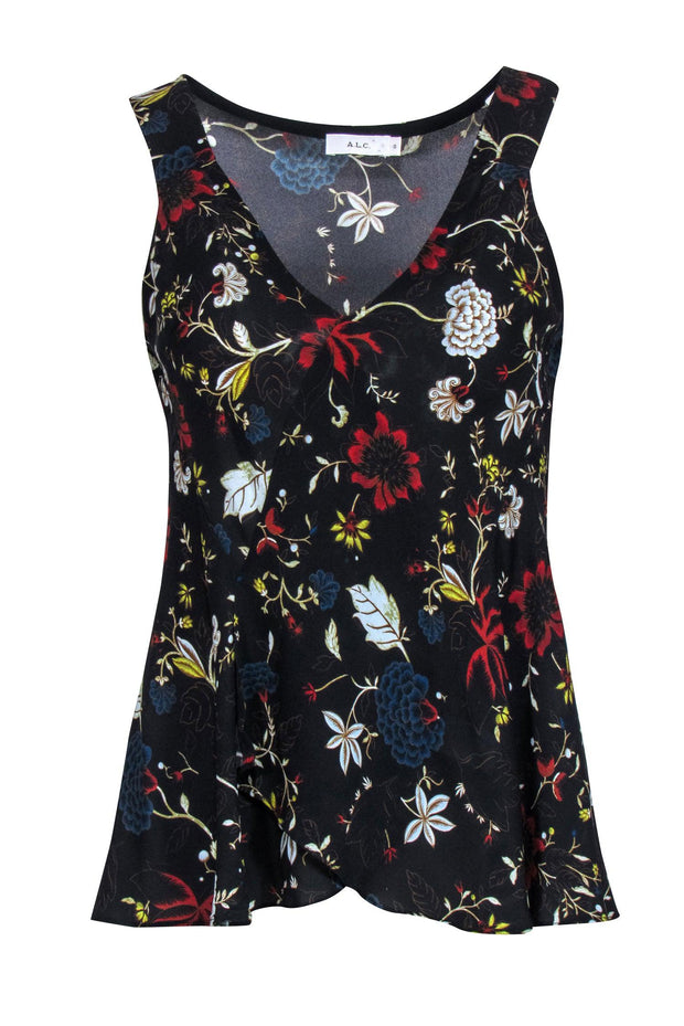 Current Boutique-A.L.C. - Black & Multi Color Floral Sleeveless Top Sz 0