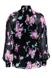 Current Boutique-A.L.C. - Black w/ Purple & Green Abstract Floral Print Silk Blouse Sz 0