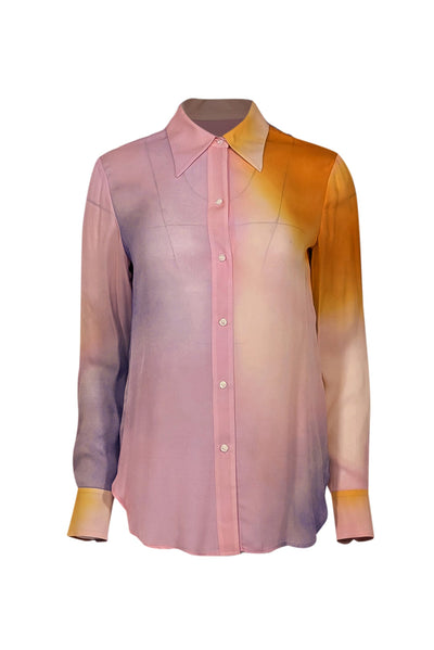 Current Boutique-A.L.C. - Pink, Purple, & Orange Watercolor Print Silk Blouse Sz 0