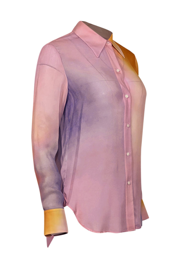 Current Boutique-A.L.C. - Pink, Purple, & Orange Watercolor Print Silk Blouse Sz 0