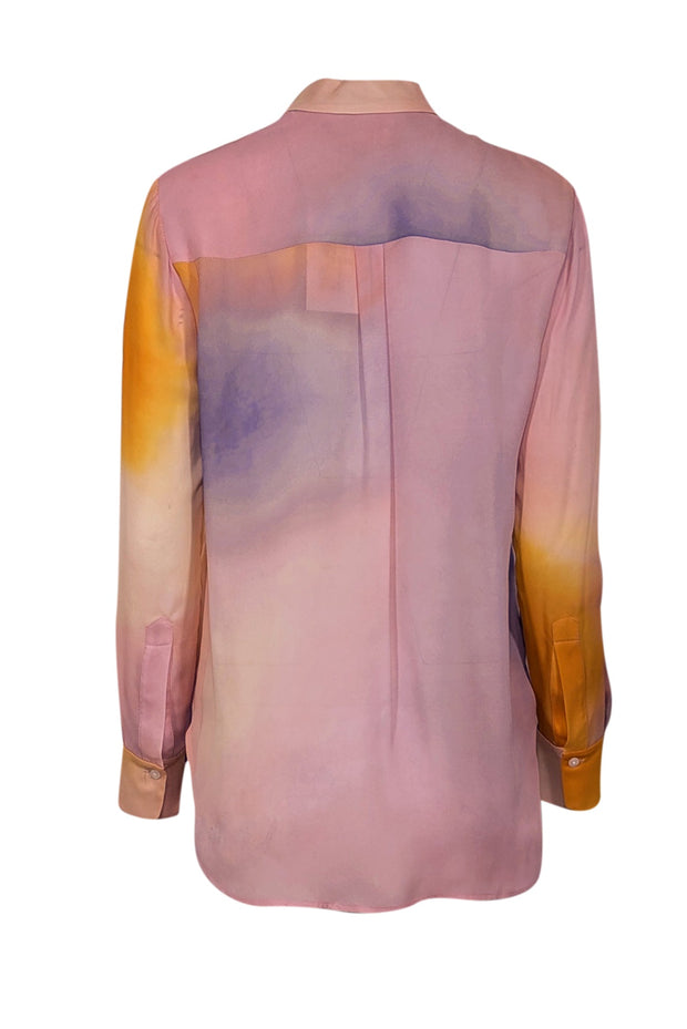 Current Boutique-A.L.C. - Pink, Purple, & Orange Watercolor Print Silk Blouse Sz 0