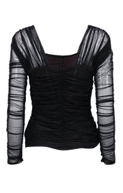 Current Boutique-A.L.C. - Black Ruched Long Sleeve Mesh Top Sz L