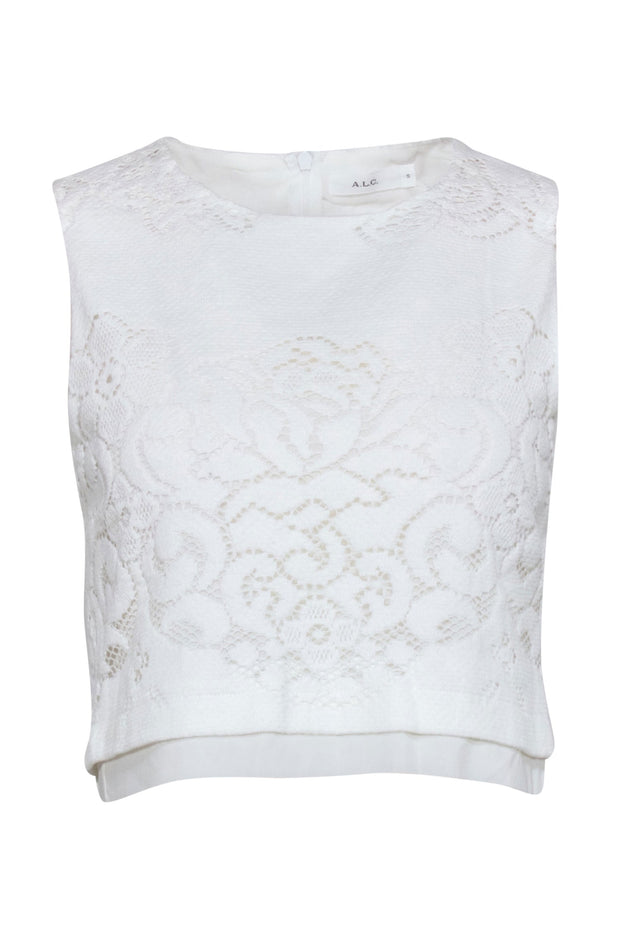 Current Boutique-A.L.C. - Ivory Floral Lace Crop Top Sz S