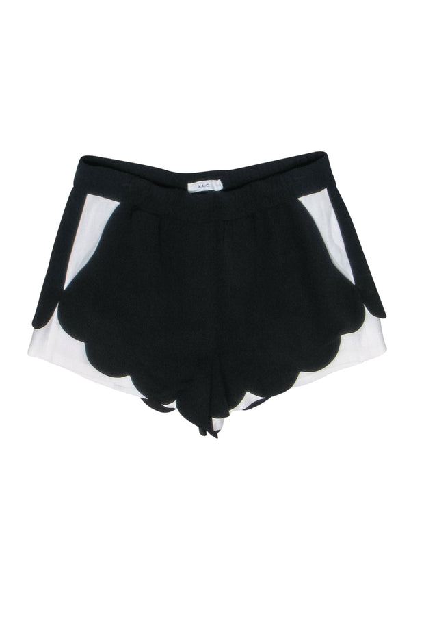 Current Boutique-A.L.C - Black & White Colorblock Shorts w/ Scallop Hem Sz 4