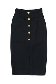 Current Boutique-A.L.C. - Black Midi Pencil Skirt w/ Gold Buttons Sz 4