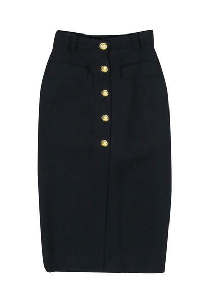 Current Boutique-A.L.C. - Black Midi Pencil Skirt w/ Gold Buttons Sz 4