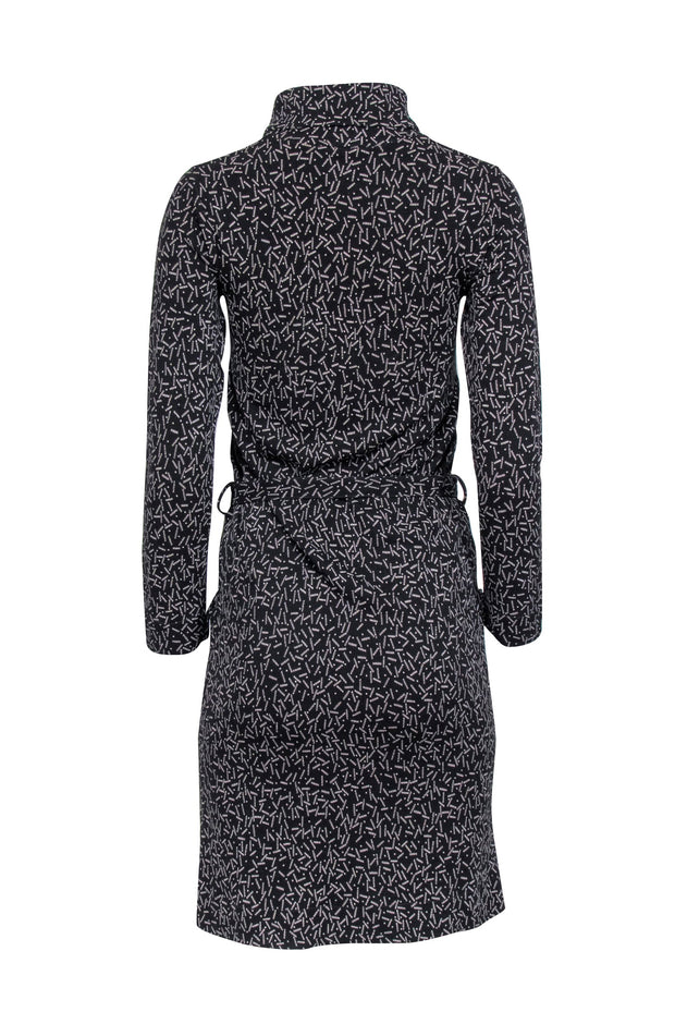 Current Boutique-A.P.C. - Black Printed Turtleneck A-line Mini Dress w/ Fabric Belt Sz S