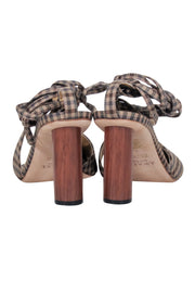 Current Boutique-A.W.A.K.E. Mode - Brown & Beige Gingham Asymmetric Open-Toe Heels Sz 8