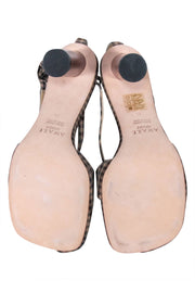 Current Boutique-A.W.A.K.E. Mode - Brown & Beige Gingham Asymmetric Open-Toe Heels Sz 8