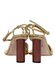 Current Boutique-A.W.A.K.E. Mode - Gold Crinkled Foil Asymmetric Open-Toe Heels Sz 8