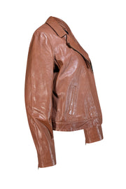 Able - Brown Lamb Leather Moto Jacket Sz XL - Current Boutique