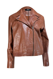 Able - Brown Lamb Leather Moto Jacket Sz XL - Current Boutique
