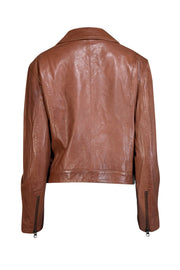 Able - Brown Lamb Leather Moto Jacket Sz XL - Current Boutique