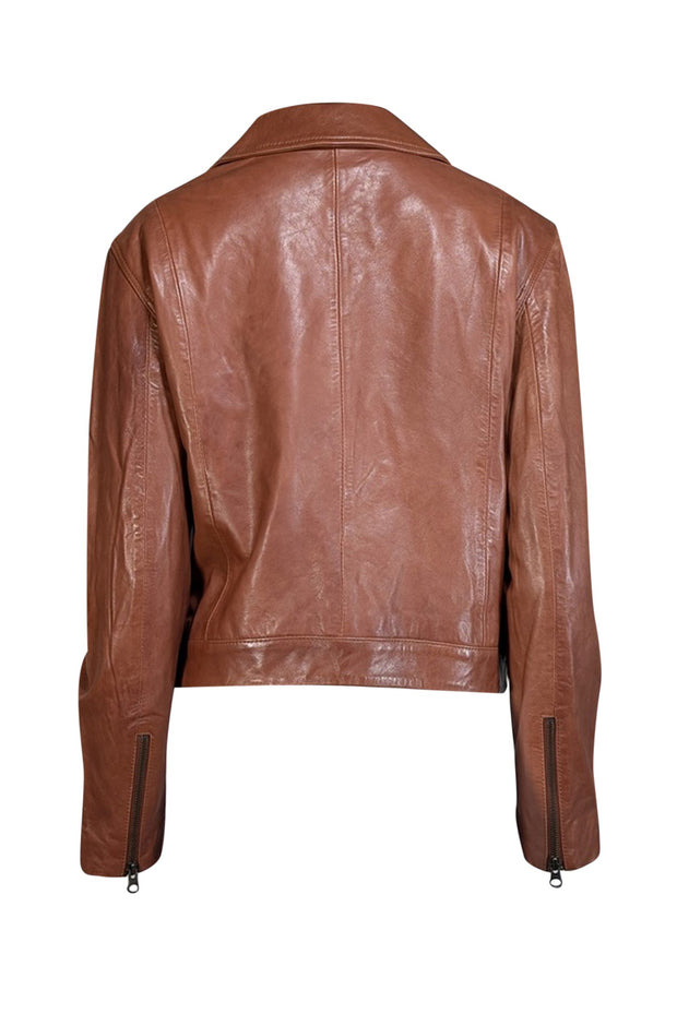 Able - Brown Lamb Leather Moto Jacket Sz XL - Current Boutique