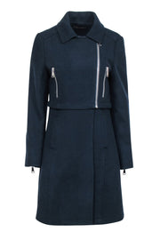 Current Boutique-Adolfo Dominguez - Navy Moto Zip Detail Coat Sz 4