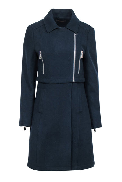 Current Boutique-Adolfo Dominguez - Navy Moto Zip Detail Coat Sz 4