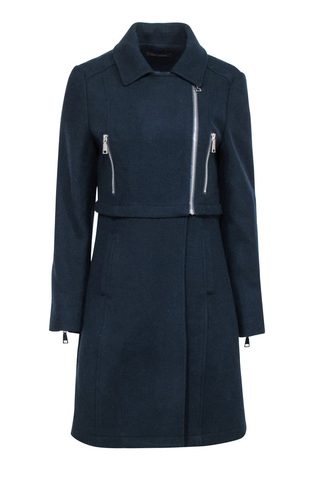 Current Boutique-Adolfo Dominguez - Navy Moto Zip Detail Coat Sz 4