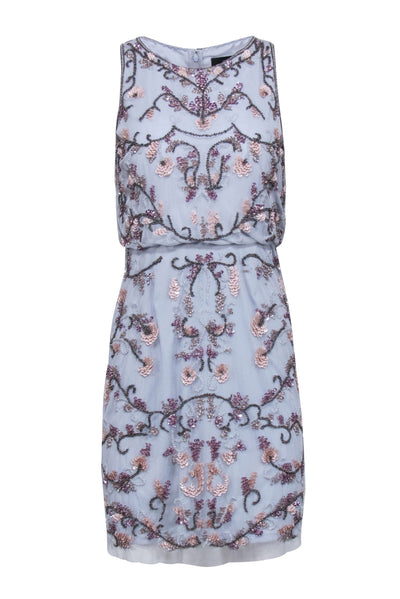 Current Boutique-Adrianna Papell - Light Blue Beaded Sleeveless Dress Sz 12P