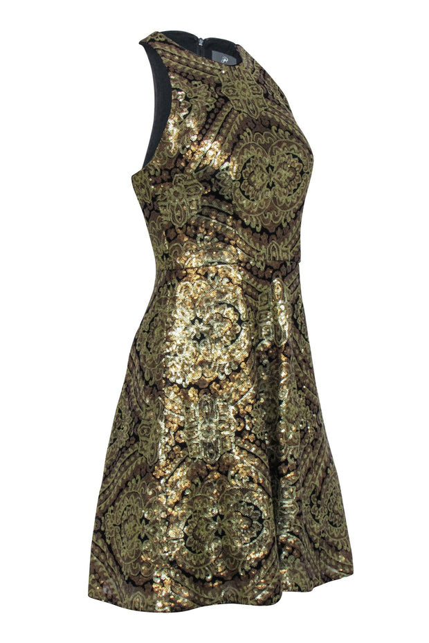 Current Boutique-Adrianna Papell - Gold Sequin Sleeveless Dress Sz 4