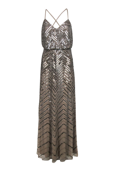 Current Boutique-Adrianna Papell - Champagne Gold Beaded & Sequin Formal Dress Sz 4