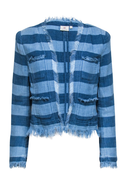 Current Boutique-Adriano Goldschmied - Light & Medium Blue Denim Frayed Hem Jacket Sz M
