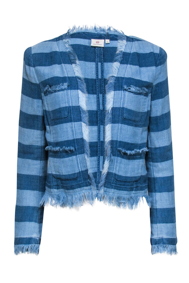 Current Boutique-Adriano Goldschmied - Light & Medium Blue Denim Frayed Hem Jacket Sz M