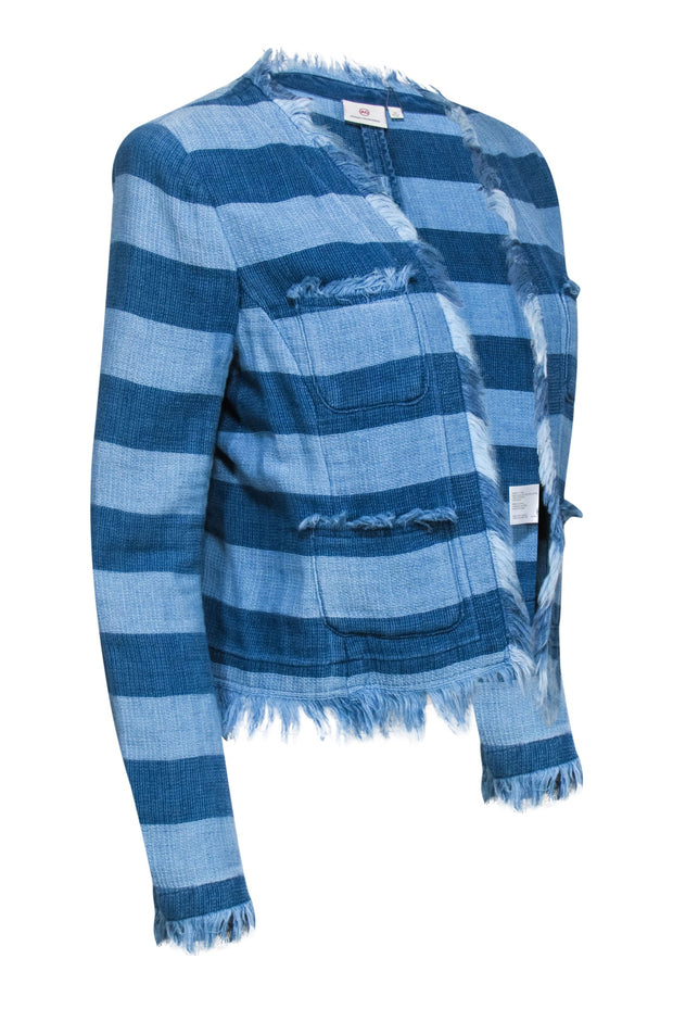Current Boutique-Adriano Goldschmied - Light & Medium Blue Denim Frayed Hem Jacket Sz M