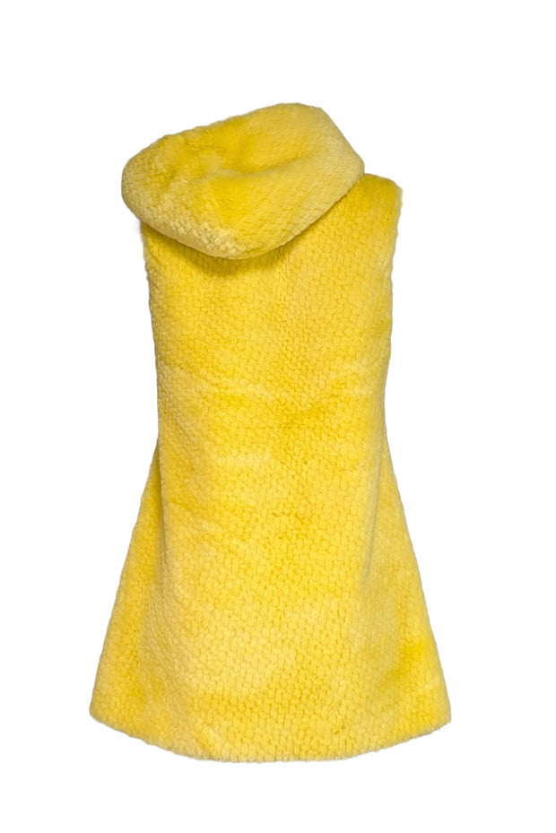 Adrienne Landau - Yellow Faux Fur Hooded Vest Sz S - Current Boutique