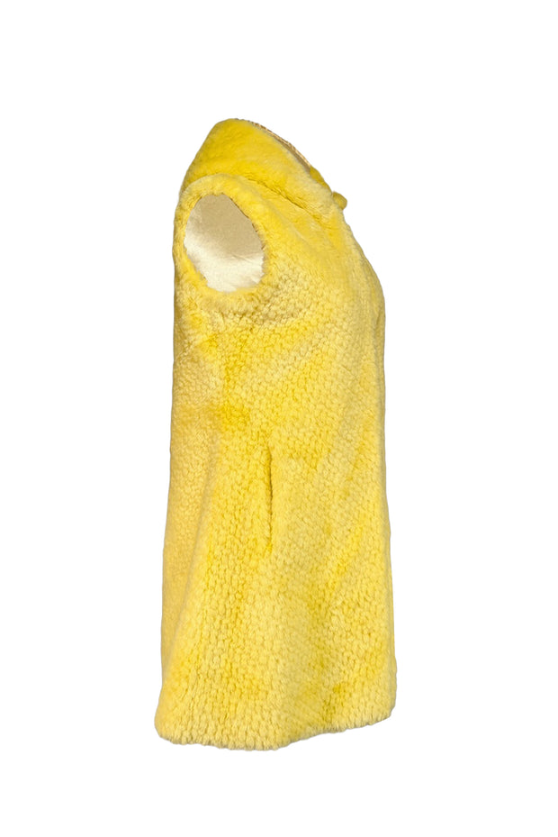 Adrienne Landau - Yellow Faux Fur Hooded Vest Sz S - Current Boutique
