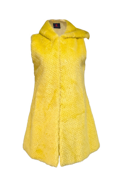 Adrienne Landau - Yellow Faux Fur Hooded Vest Sz S - Current Boutique