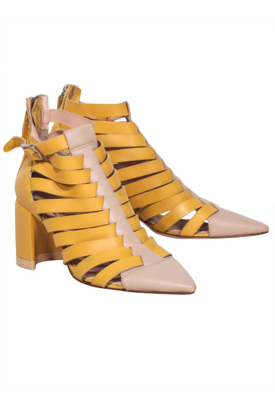 Current Boutique-AGL - Beige & Yellow Woven Pointed Toe Short Boots Sz 8.5