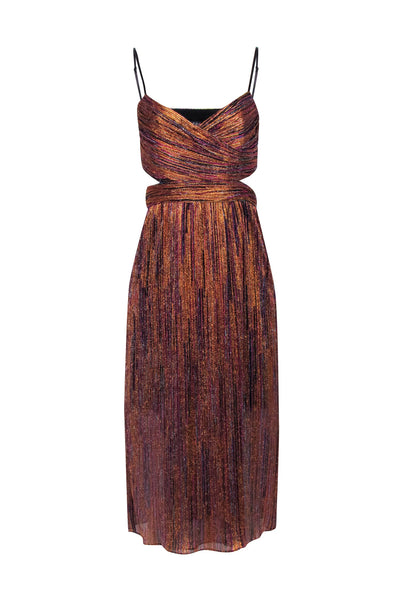 Current Boutique-Aidan Mattox - Rose Gold, Pink, Blue, & Black Metallic Stirpe Dress Sz 10