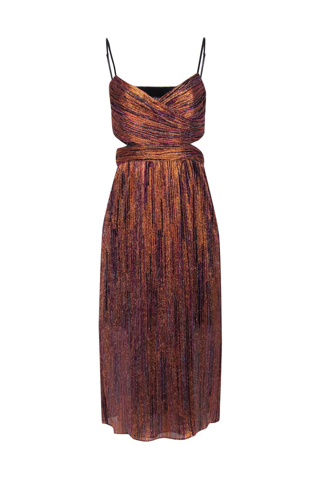 Current Boutique-Aidan Mattox - Rose Gold, Pink, Blue, & Black Metallic Stirpe Dress Sz 10