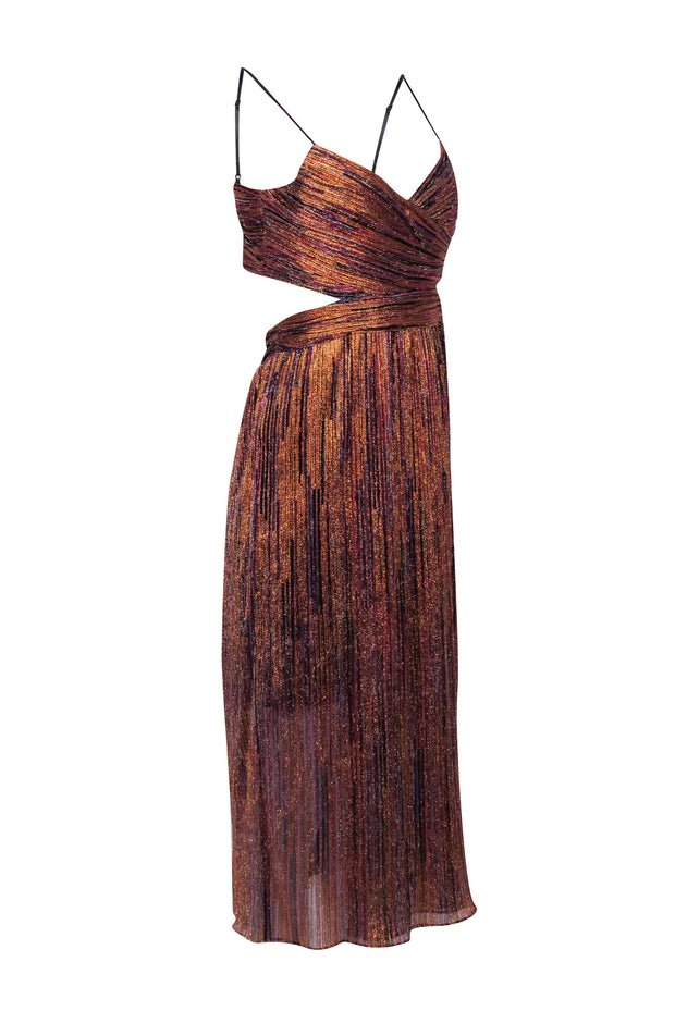 Current Boutique-Aidan Mattox - Rose Gold, Pink, Blue, & Black Metallic Stirpe Dress Sz 10