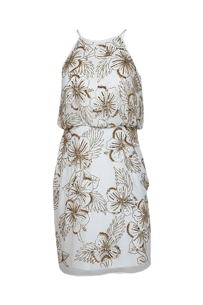 Current Boutique-Aidan Mattox - White & Gold Beaded Detail Dress Sz 4