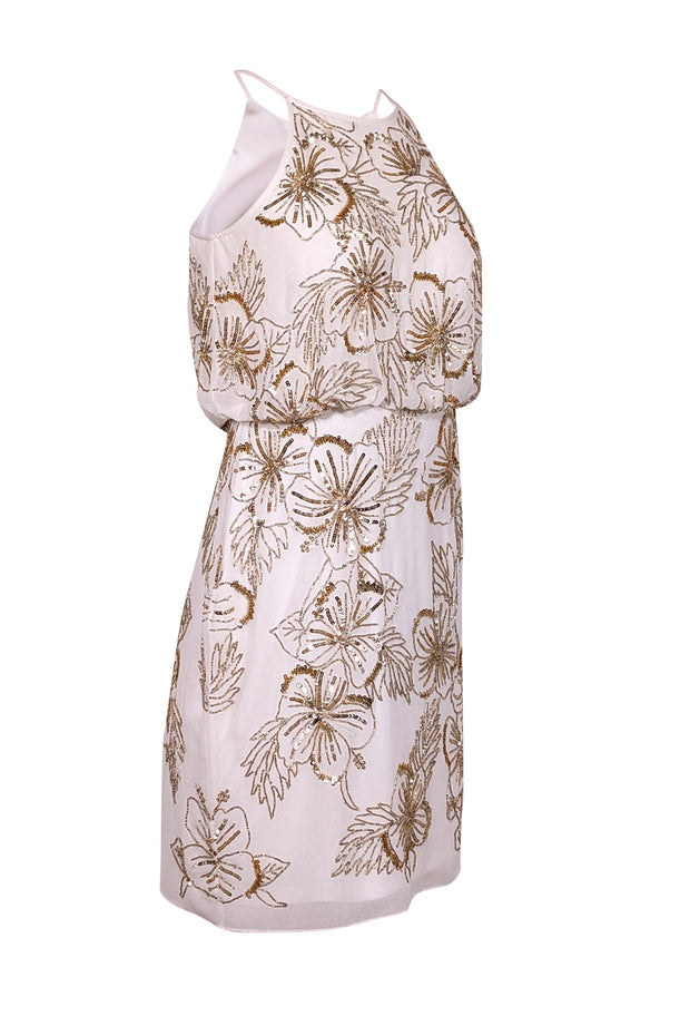 Current Boutique-Aidan Mattox - White & Gold Beaded Detail Dress Sz 4