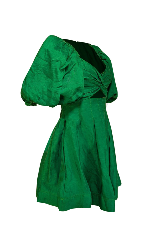 Current Boutique-Aje - Green Puff Sleeve Bust Cut Out Dress Sz S