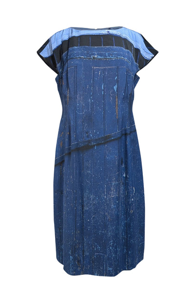 Current Boutique-Akris - Blue Multi Print Mini Shift Dress Sz 12