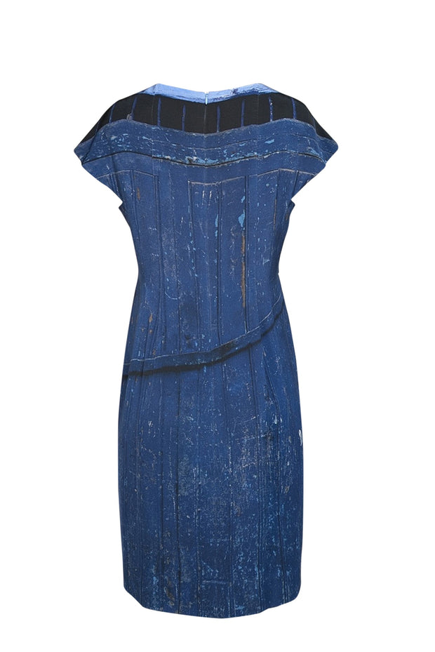 Current Boutique-Akris - Blue Multi Print Mini Shift Dress Sz 12