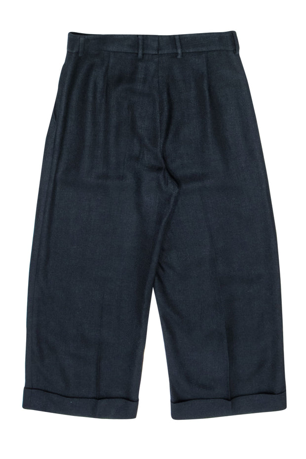 Current Boutique-Akris - Black Cropped Wool Pleated Pants w/ Cuff Sz 8