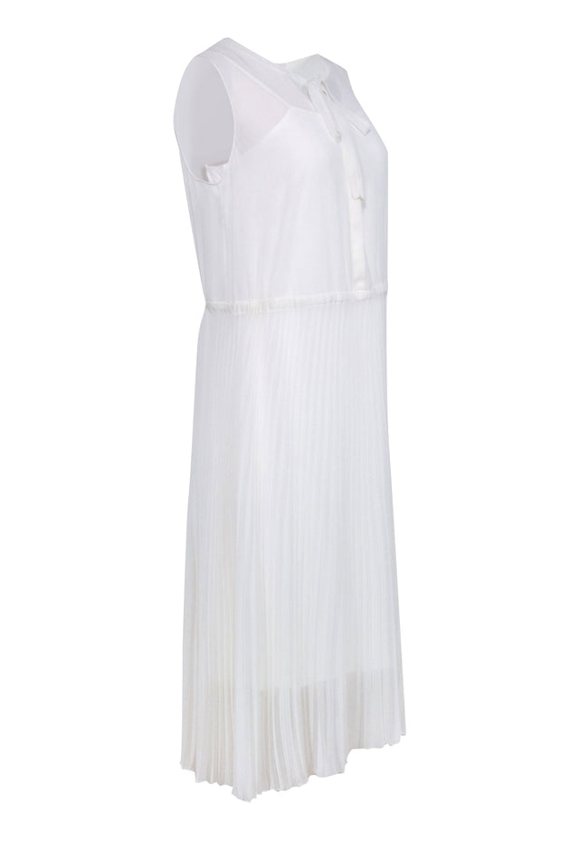 Current Boutique-Akris Punto - Ivory Sleeveless Pleated Midi Dress Sz 12