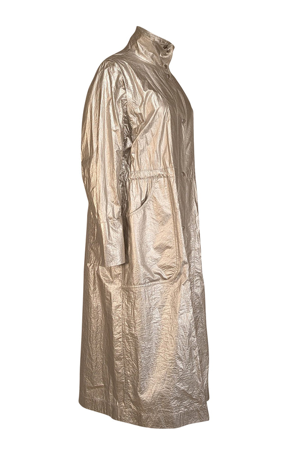 Akris Punto - Silver Snap-Up Longline Trench Coat Sz 4 - Current Boutique
