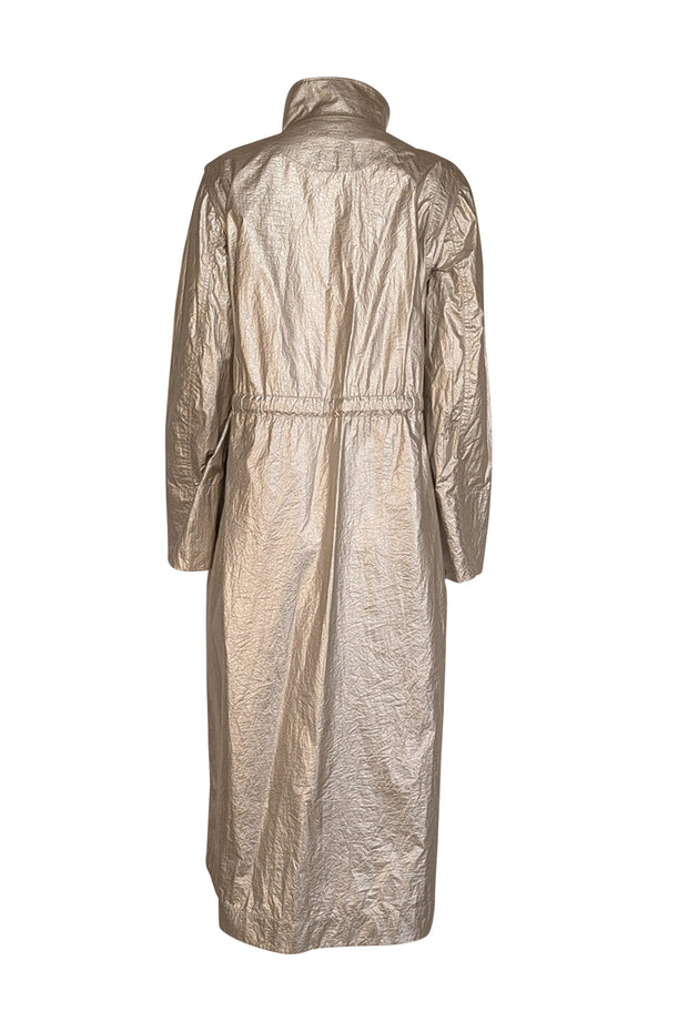 Akris Punto - Silver Snap-Up Longline Trench Coat Sz 4 - Current Boutique