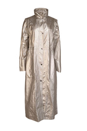 Akris Punto - Silver Snap-Up Longline Trench Coat Sz 4 - Current Boutique