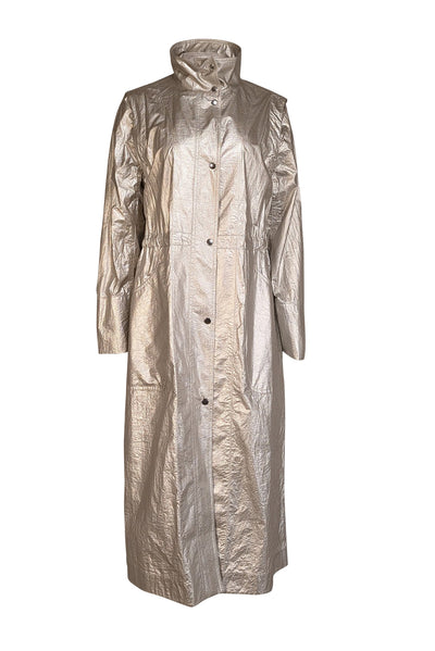 Akris Punto - Silver Snap-Up Longline Trench Coat Sz 4 - Current Boutique